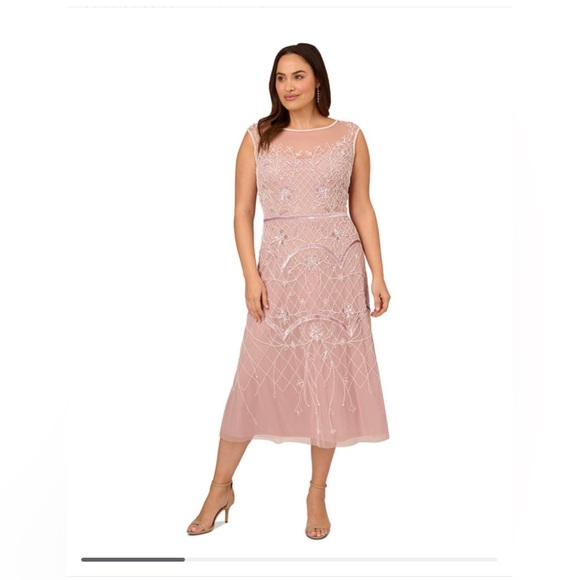 Neck Cap-Sleeve Beaded Dress - Picture 1 of 13